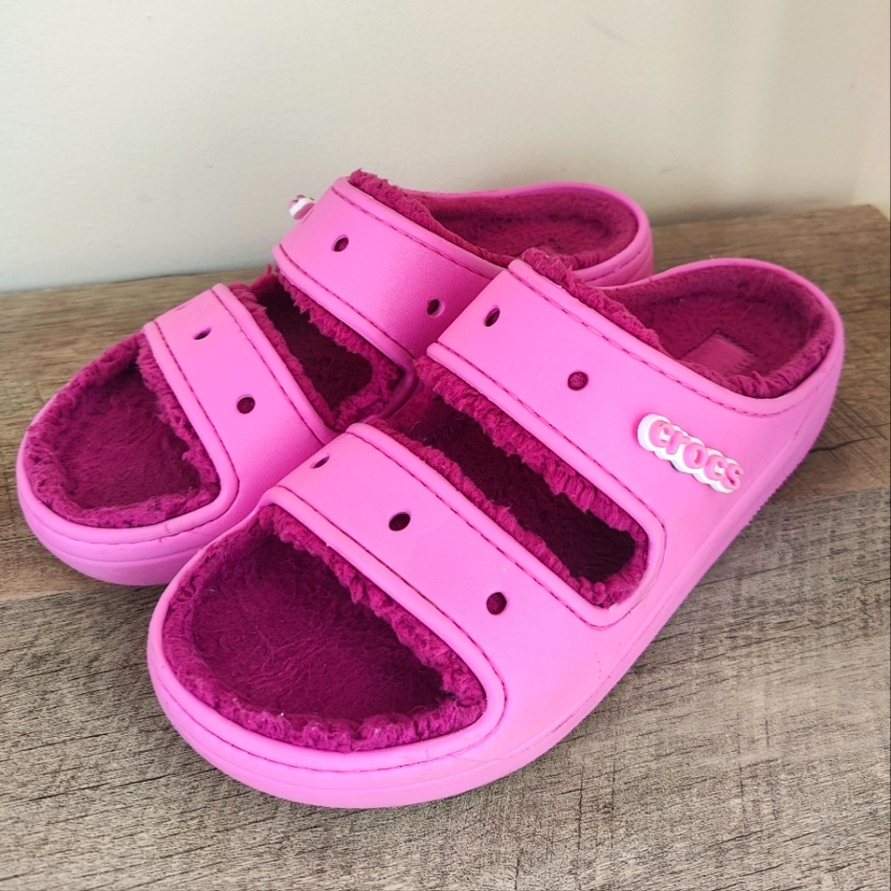 CROCS Bold Pink Plush Sandals
